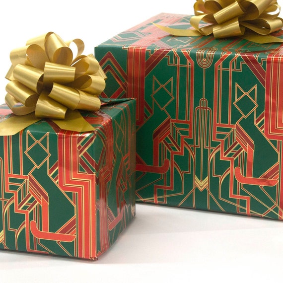 Great Catsby Metallic Green, Red and Gold Wrapping Paper 