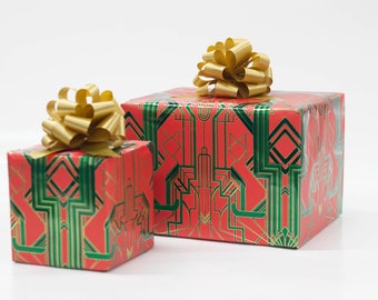 Great Catsby Metallic Red & Green and Gold Wrapping Paper