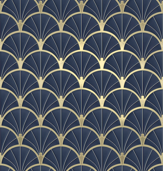 Art Deco Metallic Gold and Navy Wallpaper