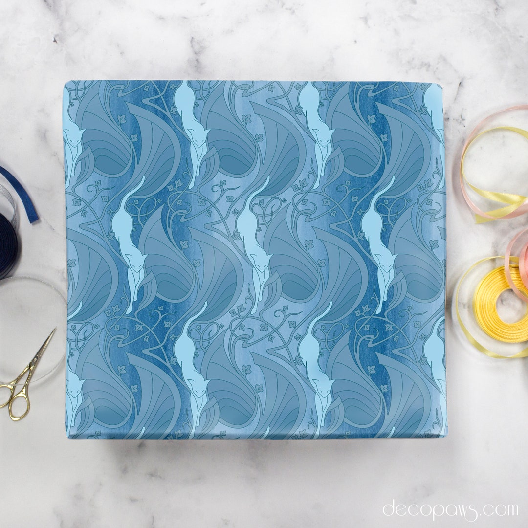 Art Nouveau Wrapping Paper Sapphire Blue Etsy
