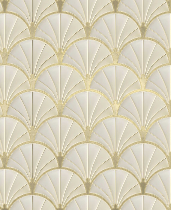 Art Deco Metallic Gold and Beige Wallpaper