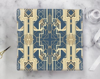 Great Catsby Wrapping Paper Steel Blue and Gold