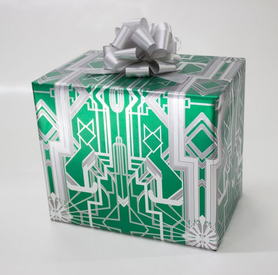 Great Catsby Metallic Kelly Green and Silver Wrapping Paper 