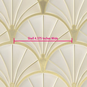 Art Deco Metallic Gold and Beige Shell Pattern Wallpaper, Peel and Stick and Paste. shell 4.365" wide
