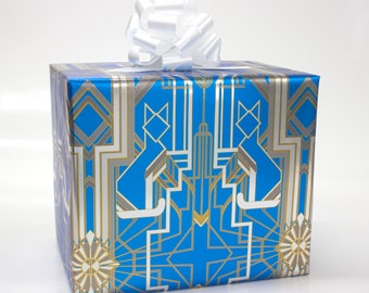 Great Catsby Metallic Light Blue and Silver Wrapping Paper