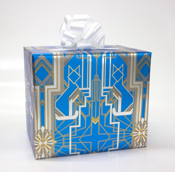 Great Catsby Metallic Light Blue and Silver Wrapping Paper 