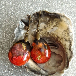Aurora in Red & Black with Golden foil/Unique Handmade Resin Jewelry/Jewellery/Female Teardrop Earrings/Alcohol Ink/Petri Art/Fire/Gift Idea