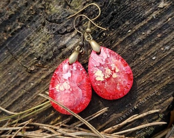 Seraphina Handmade Teardrop Resin Earrings, Red Orange Alcohol Ink Jewelry