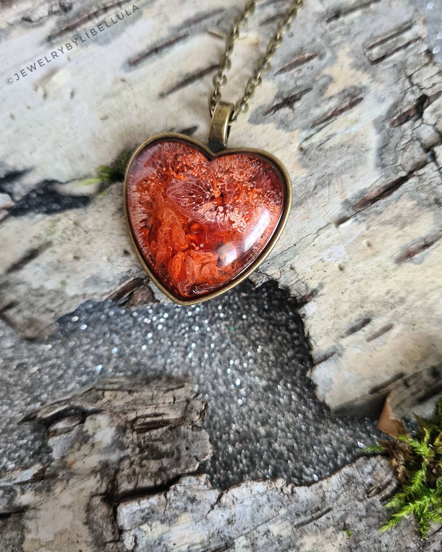 ◇roaju◇ [silver925]discliche large necklace Dzaghig in Orangy Red/handmade Unique Jewelry/heart Cabochon