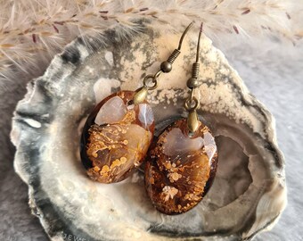 Orsolya in Rusty Brown & MilkyShimmer/Handmade Earrings/Unique Jewelry/Epoxy Resin/Alcohol Ink/Teardrop/Dangle/Gift Idea/Fantasy/Petri Art/