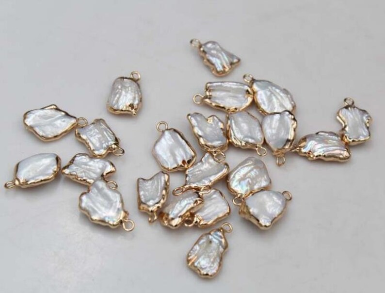 5 pcs White baroque pearls Rectangle Diamond Love Irregular rectangle shape freshwater pearls,copper plated trim pendant luster loose beads