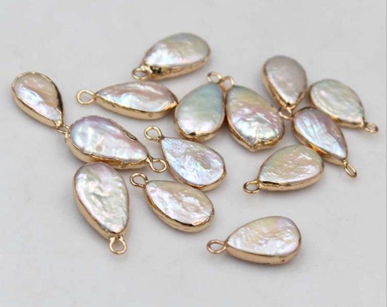 5 pcs White baroque pearls Rectangle Diamond Love Irregular rectangle shape freshwater pearls,copper plated trim pendant luster loose beads