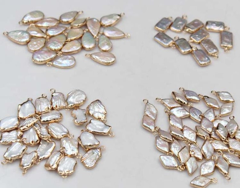 5 pcs White baroque pearls Rectangle Diamond Love Irregular rectangle shape freshwater pearls,copper plated trim pendant luster loose beads