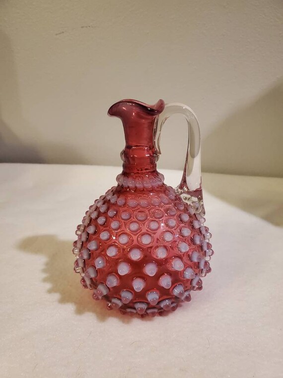 Vintage Fenton Hobnail Cranberry & White Opalescent Cruet NO Etsy