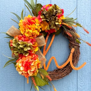 Hydrangea Fall Wreath Flower Wreath, Wreaths, Fall Wreaths, Door Sign, Hi Sign image 1