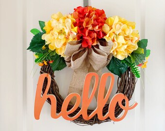 Hydrangea Wreath- Welcome Wreath, Wreaths, Hello Sign, Fall Wreath