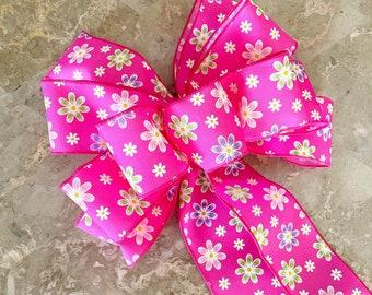 Pink Daisy Flower Bow- Wreath Bow, Decor Bow