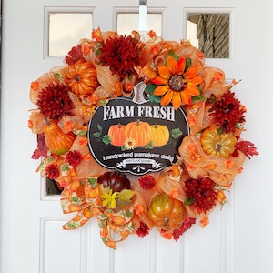 Happy Harvest Wreath- Wreaths, Mesh Wreath, Fall Wreaths, Fall Wreath, Pumpkin Wreath, Front Door Wreath