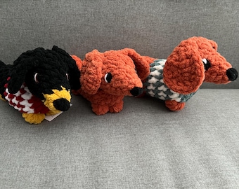 Crochet Dachshund Plushie: Handmade Amigurumi Wiener Dog Toy