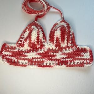 Handmade Crochet Halter Crop Top: Pink Variegated Cotton, XSmall