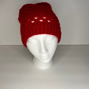 Crochet Red Heart Hat | Handmade Winter Hat | Woman Ski Hat | Valentines Toboggan