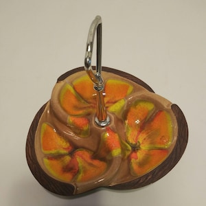 Vintage Mid Century Ceramic Divided Serving Dish/Tray/Platter with Handle Sequoia Ware Orange Swirl.