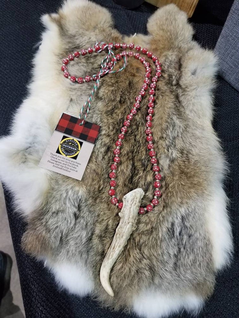 Handmade Antlered necklace with Christmas inspired acrylic beading.