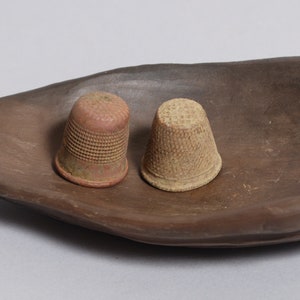 cup dark patina Set of 2 Antique aluminum thimbles finger protection sewing tool