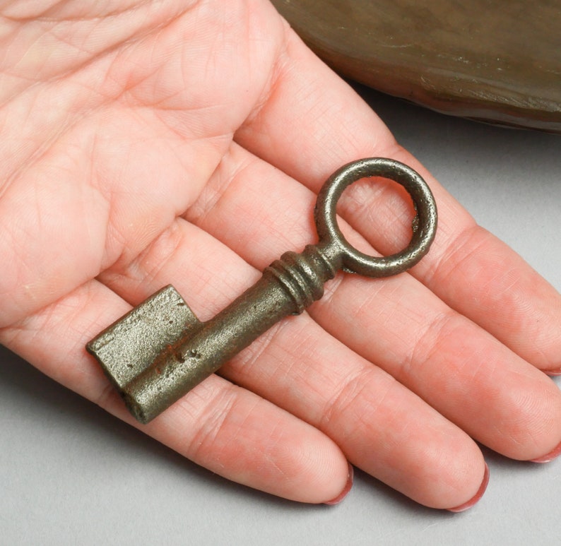 Antique small miniature metal skeleton key, charm, pendant, orig Antique small miniature metal skeleton key, charm, pendant, orig