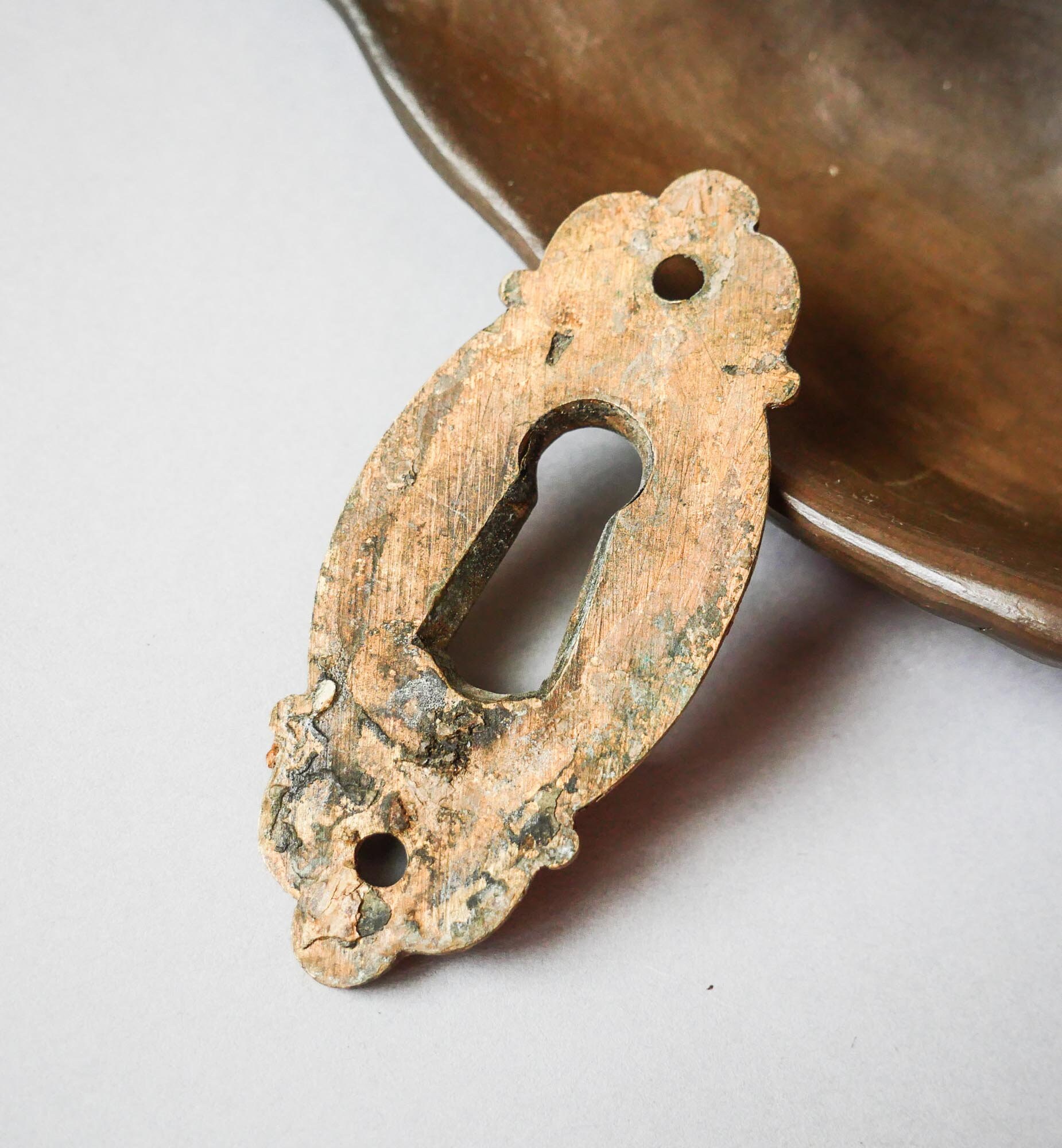 Antique solid brass key hole escutcheon plate with hole dark Etsy
