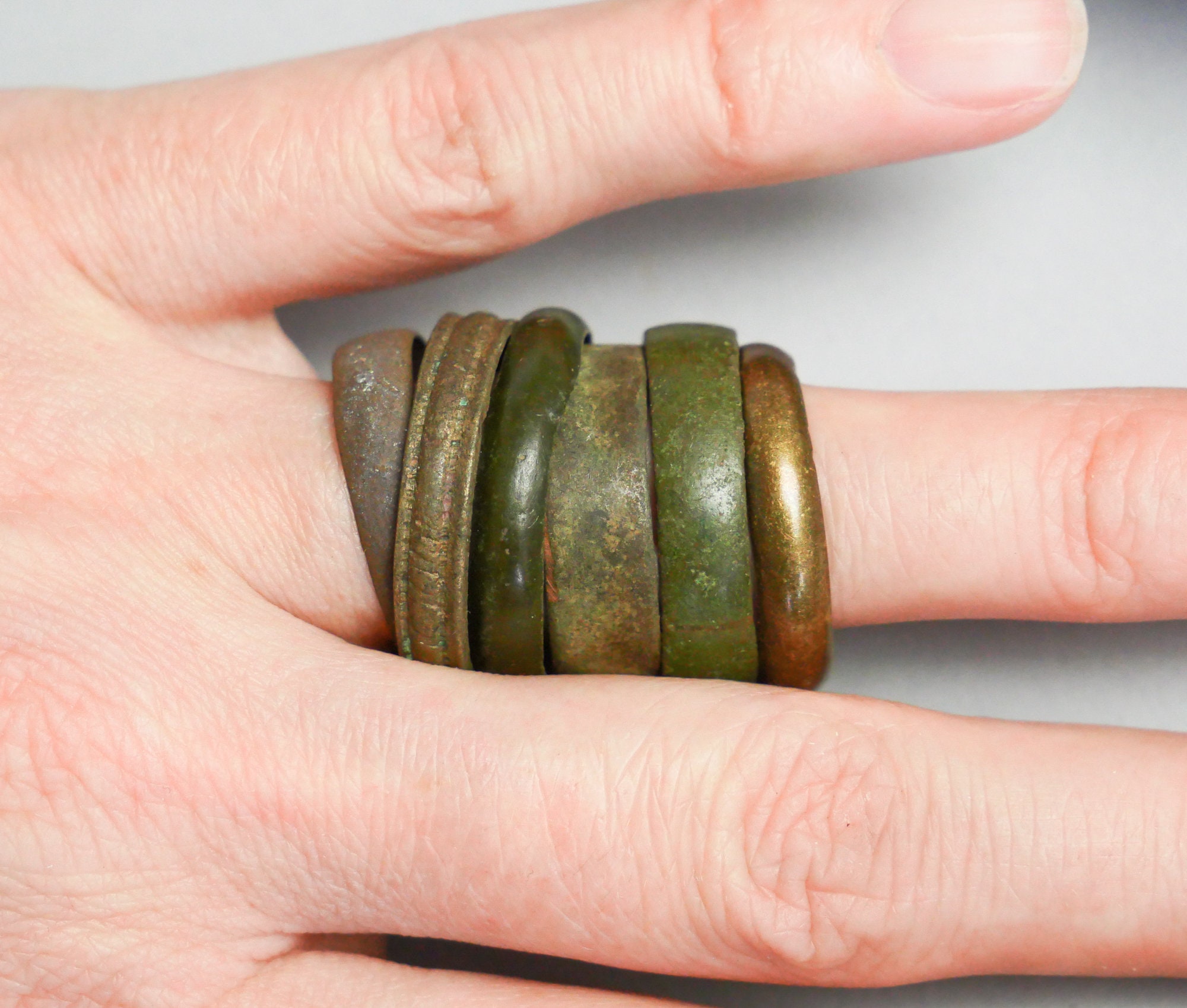 Set of 6 Antique brass and metal finger rings jewelry Etsy