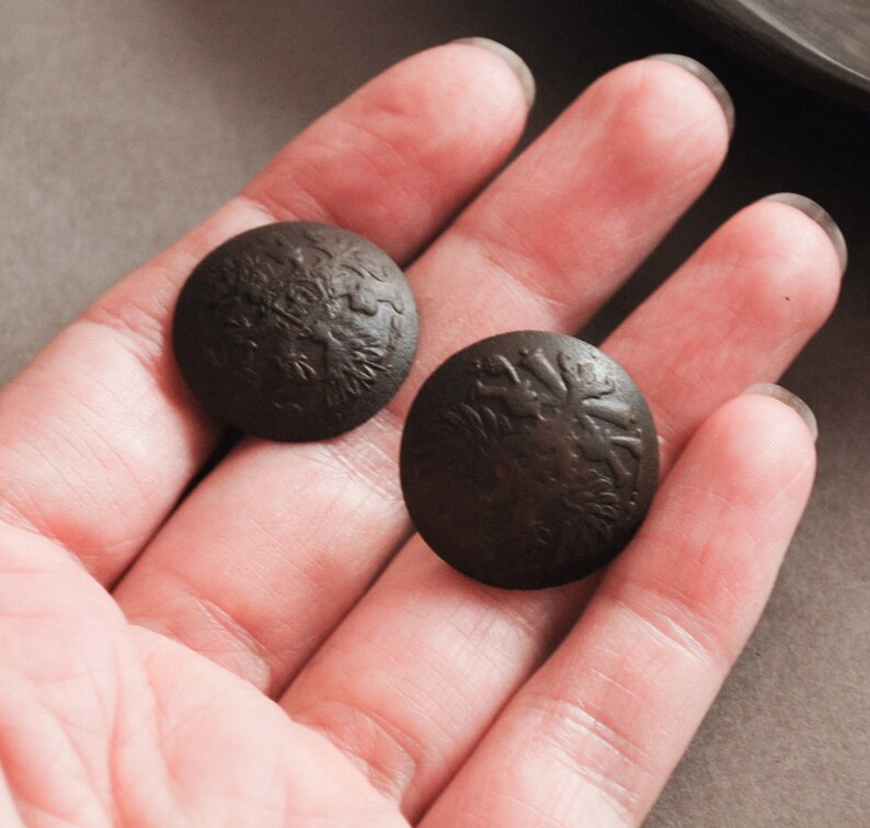 26 Set of 2 Antique brass military uniform buttons original black patina