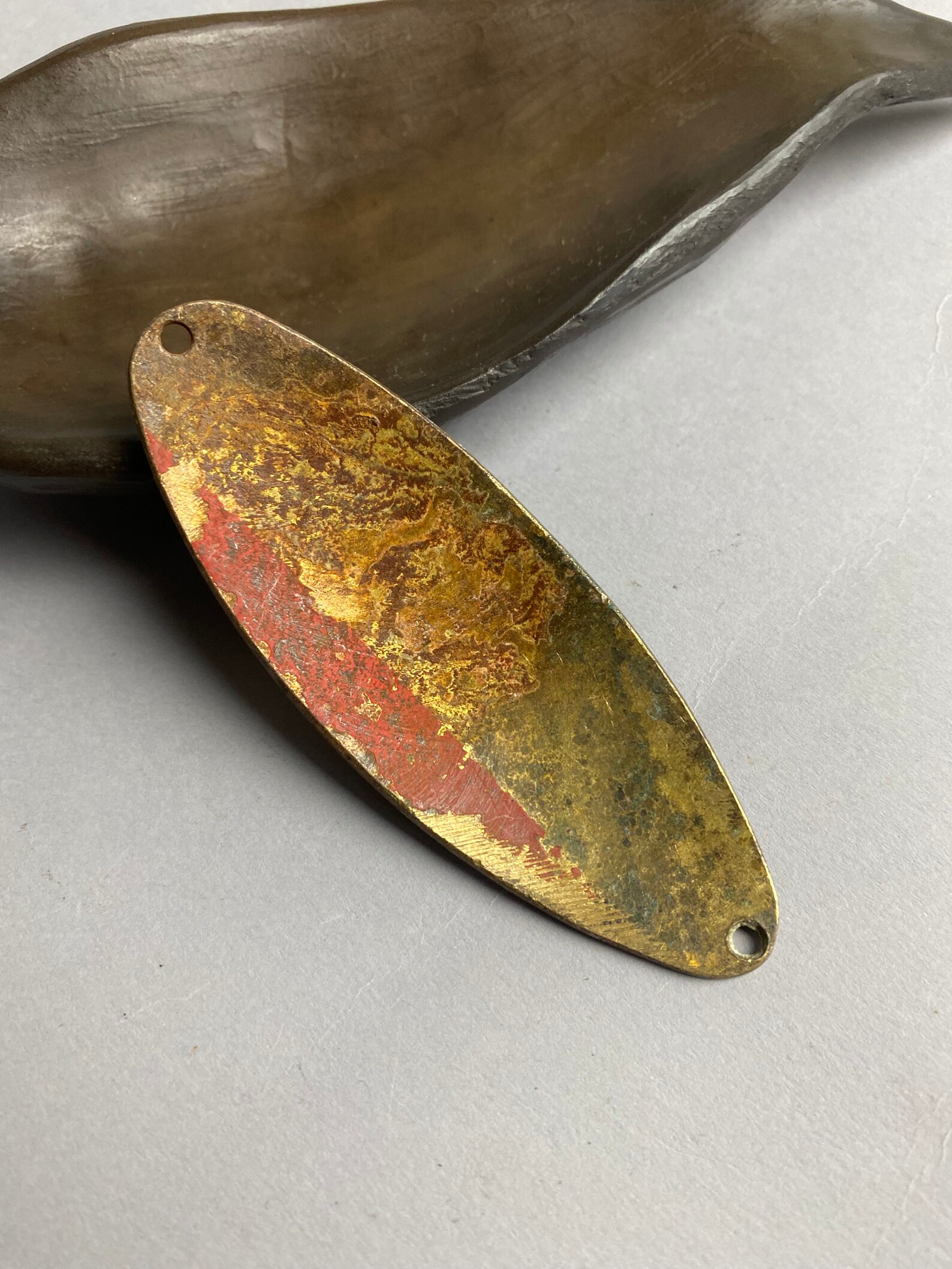 Antique solid brass fishing spoon lure with holes Metal Etsy