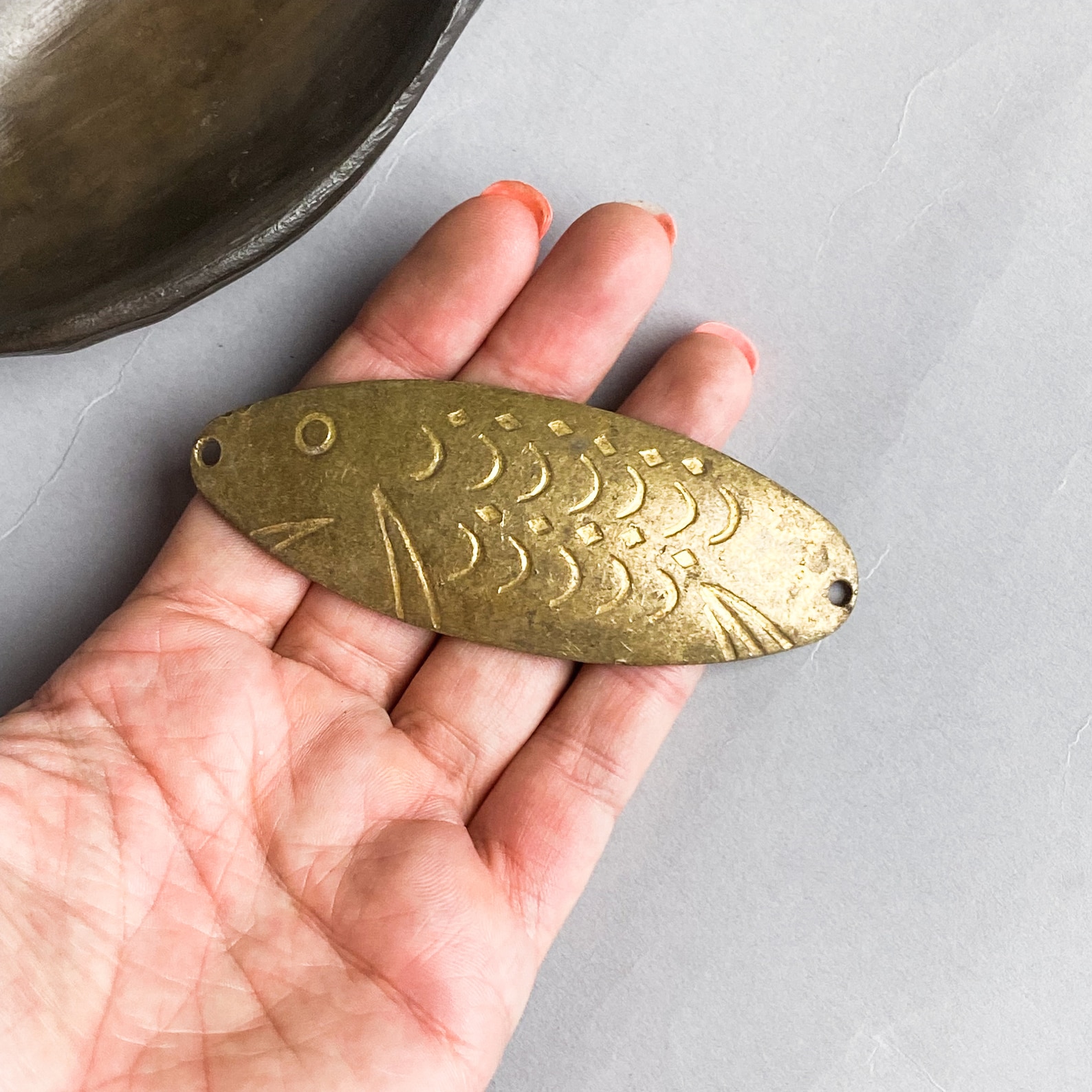 Antique solid brass fishing spoon lure with holes Metal Etsy