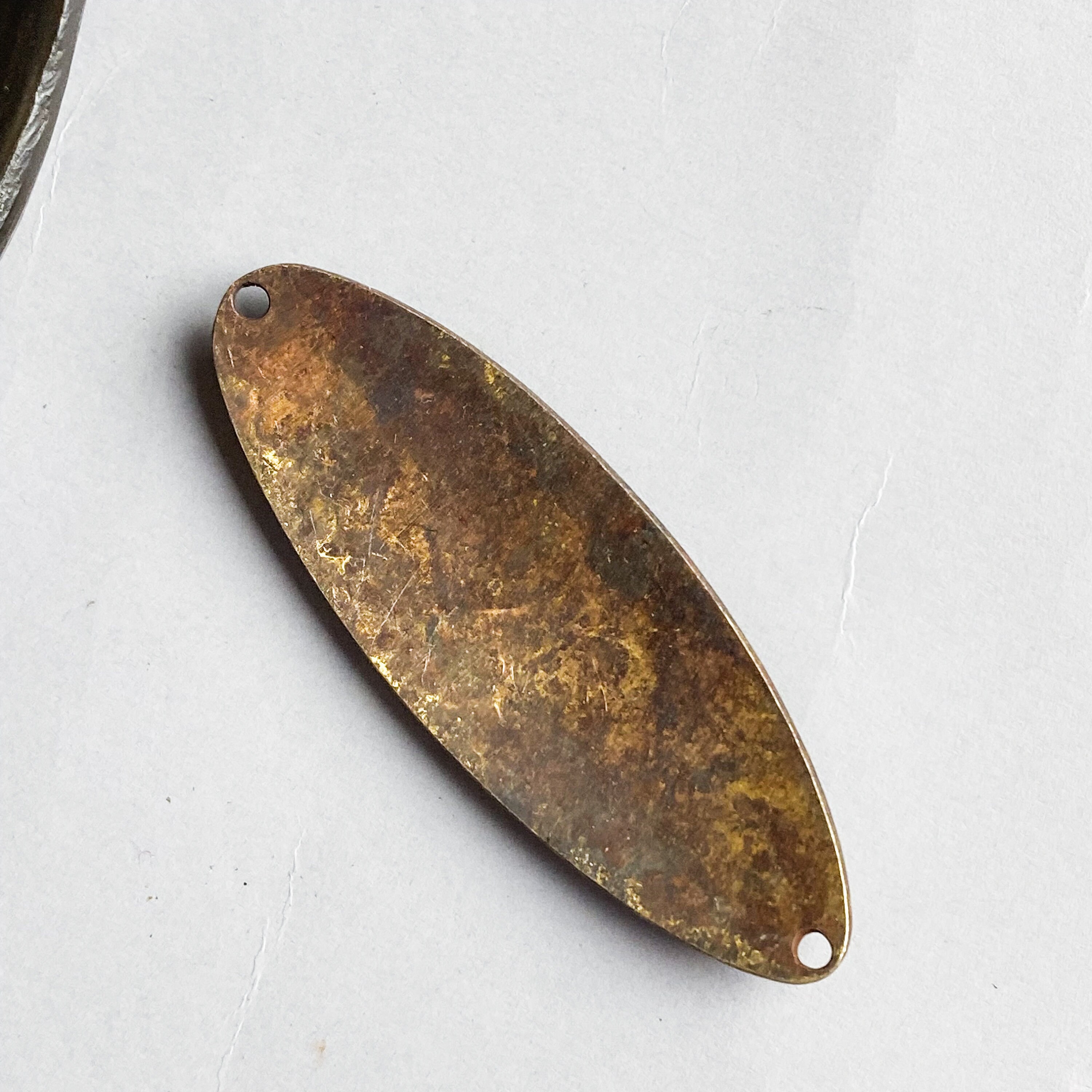 Antique solid brass fishing spoon lure with holes Metal Etsy