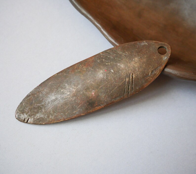 Antique solid brass fishing spoon lure with holes Metal Etsy