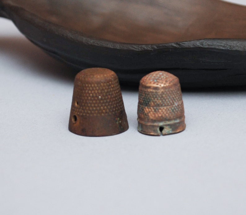 12 cup finger protection dark patina Set of 2 Antique brass thimbles sewing tool