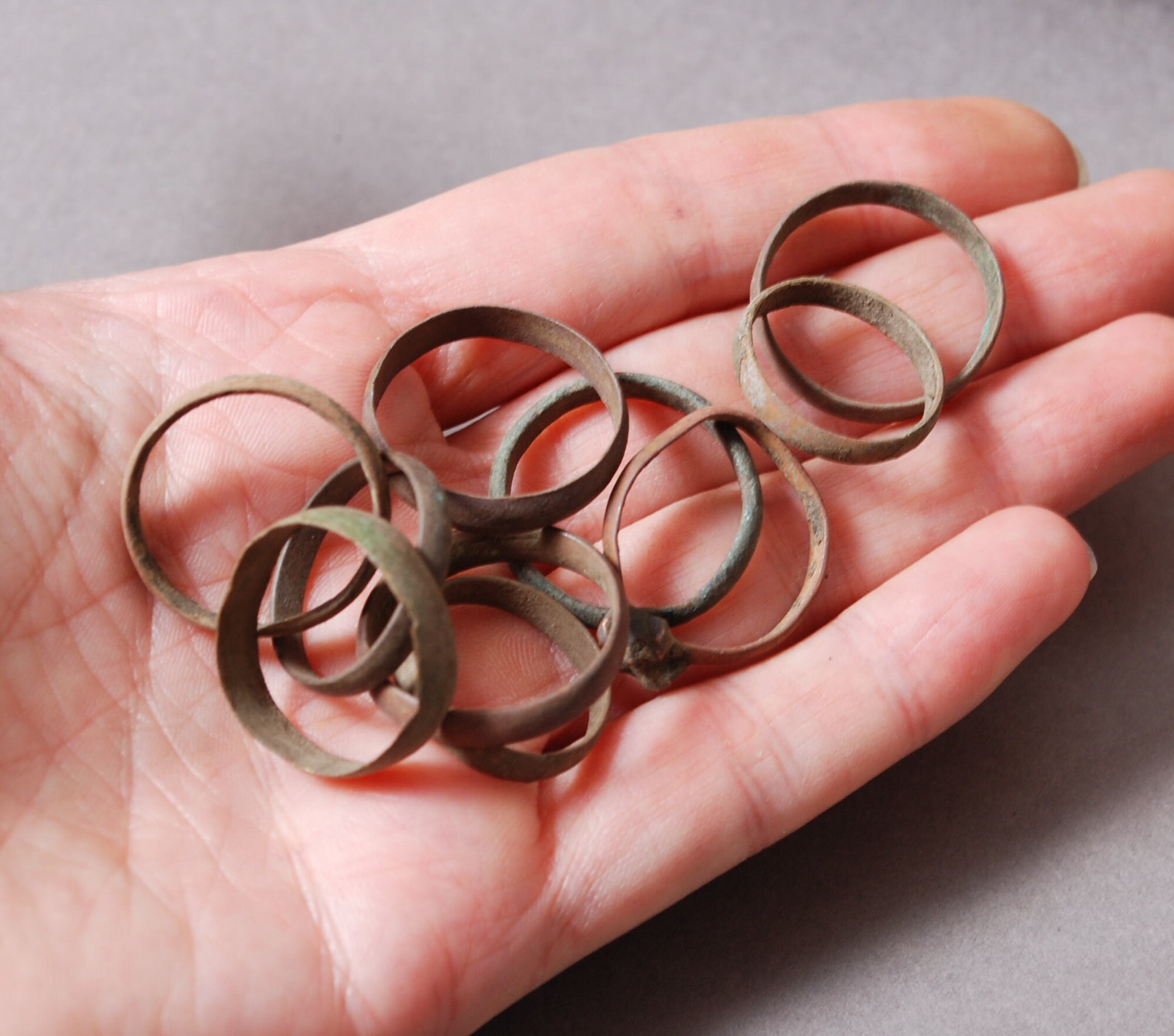 Set of 10 Antique metal rings jewelry original dark patina Etsy