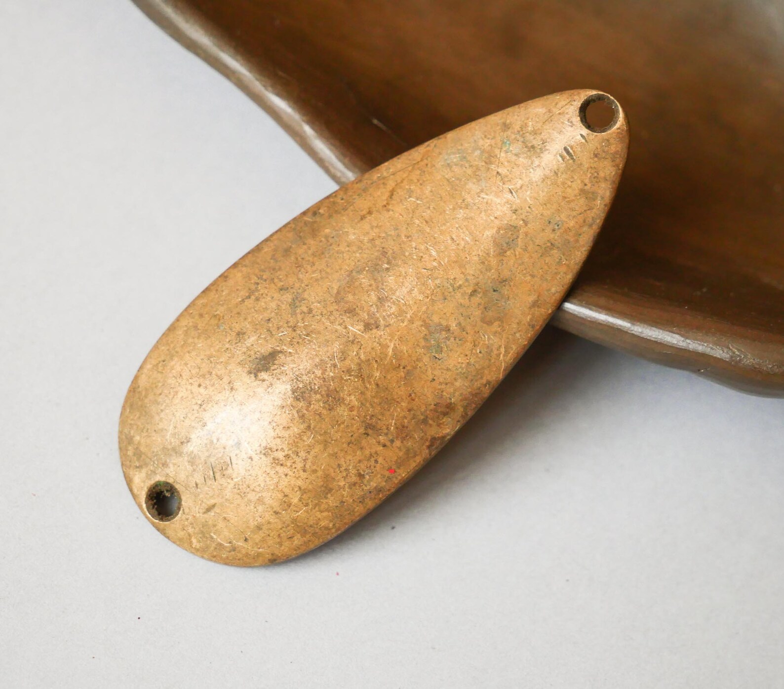 Antique solid brass fishing spoon lure with holes Metal Etsy