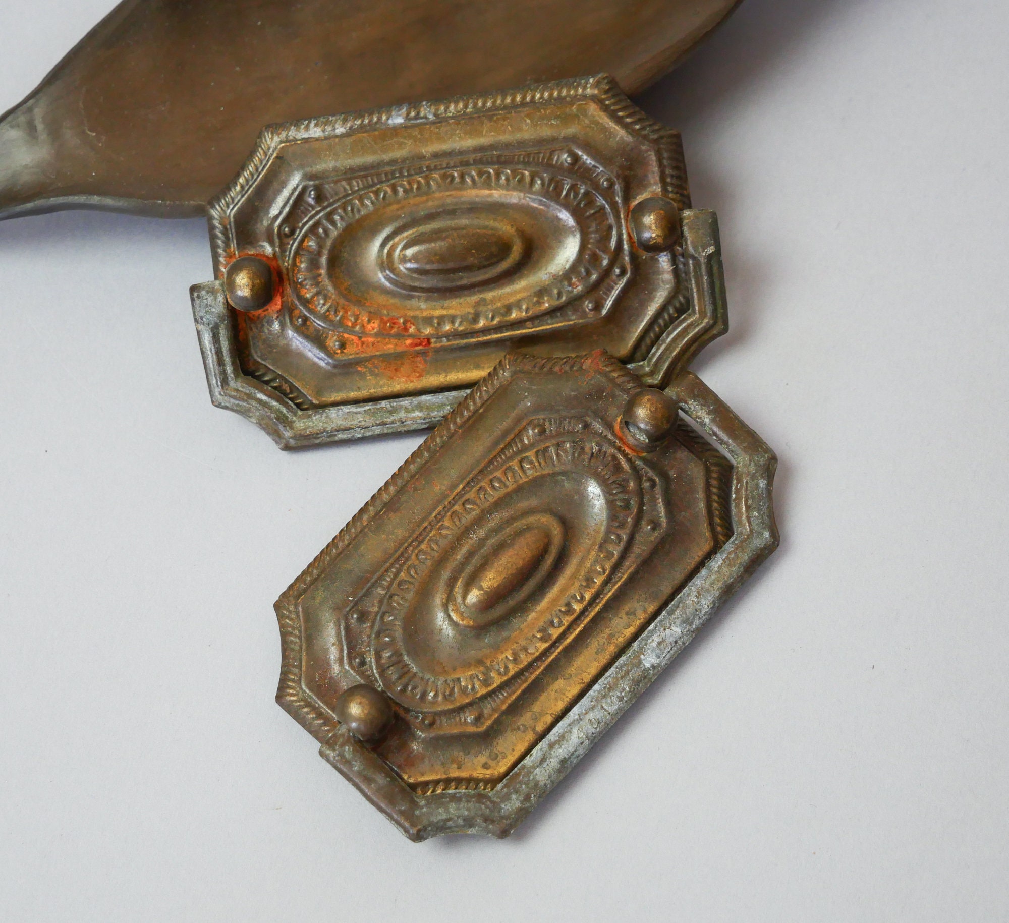 Set of 2 antique vintage brass escutcheon plate with pull Etsy