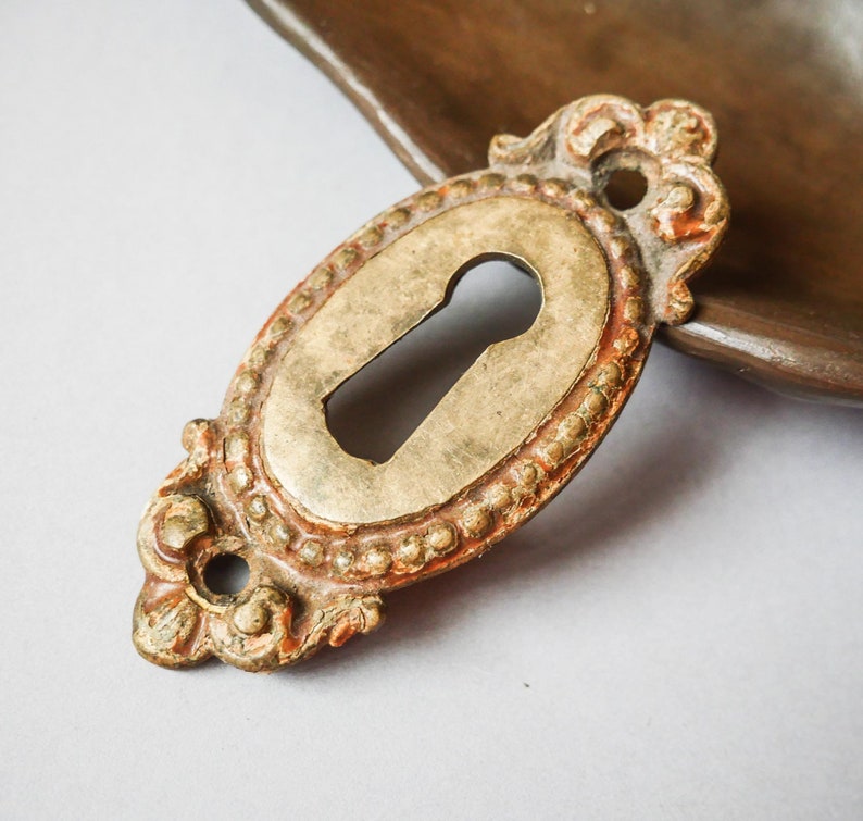 Antique solid brass key hole escutcheon plate with hole dark Etsy