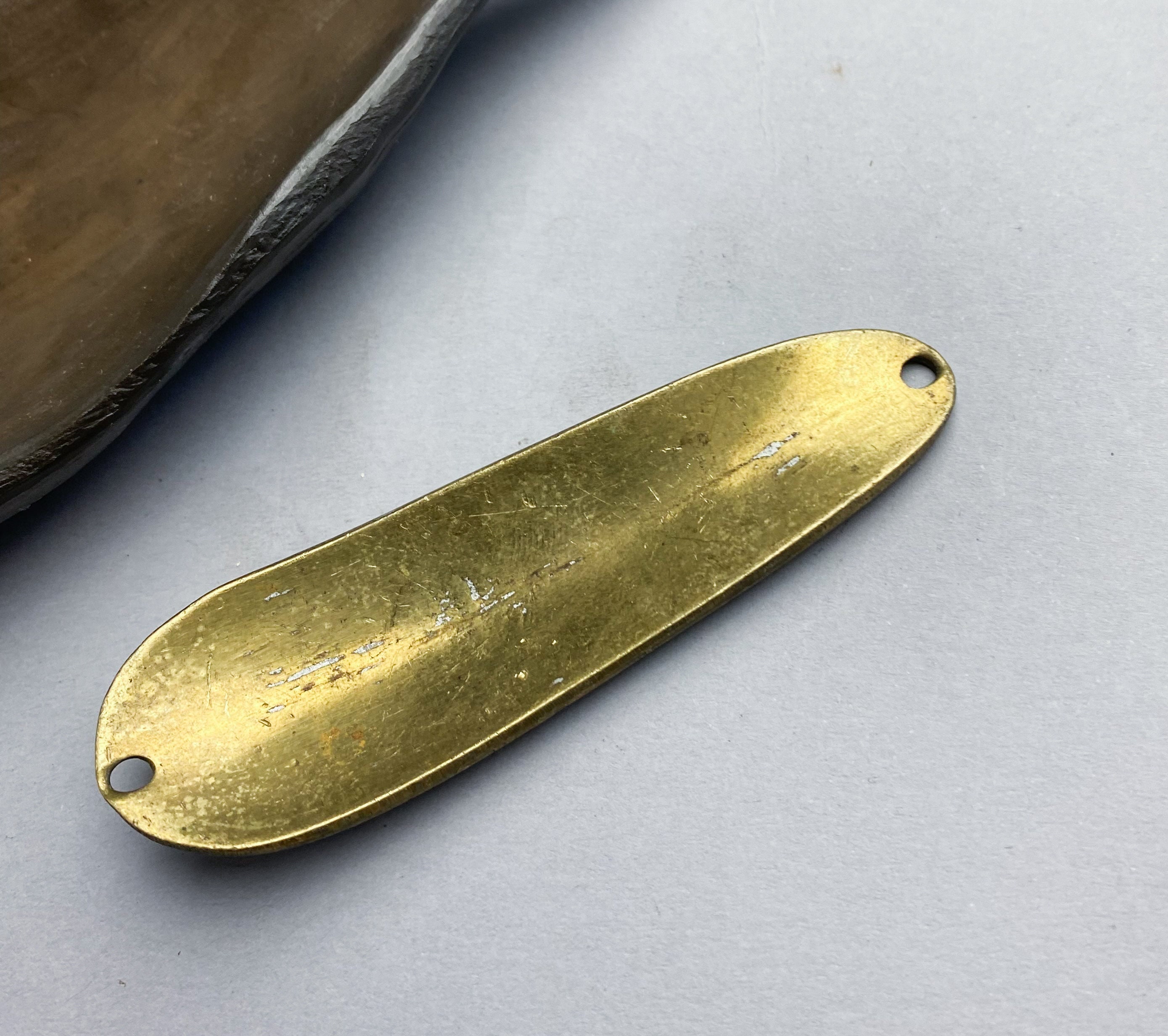 Antique solid brass fishing spoon lure with holes Metal Etsy