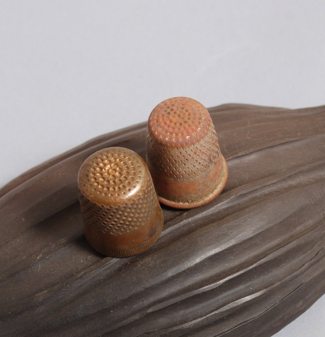 Set of 2 Antique brass thimbles finger protection cup dark Etsy