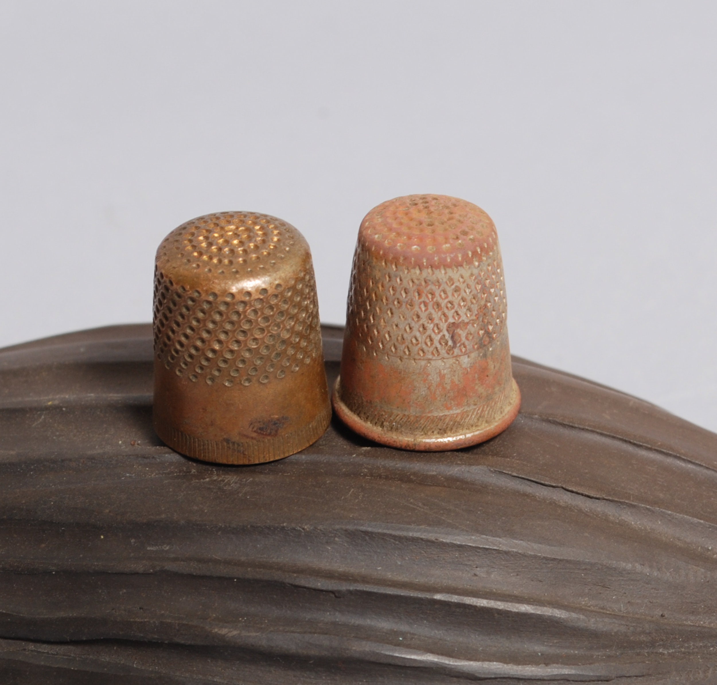 Set of 2 Antique brass thimbles finger protection cup dark Etsy