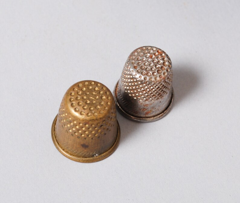 cup dark patina Set of 2 Antique aluminum thimbles finger protection sewing tool