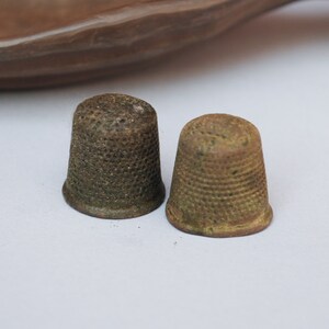 cup dark patina Set of 2 Antique aluminum thimbles finger protection sewing tool