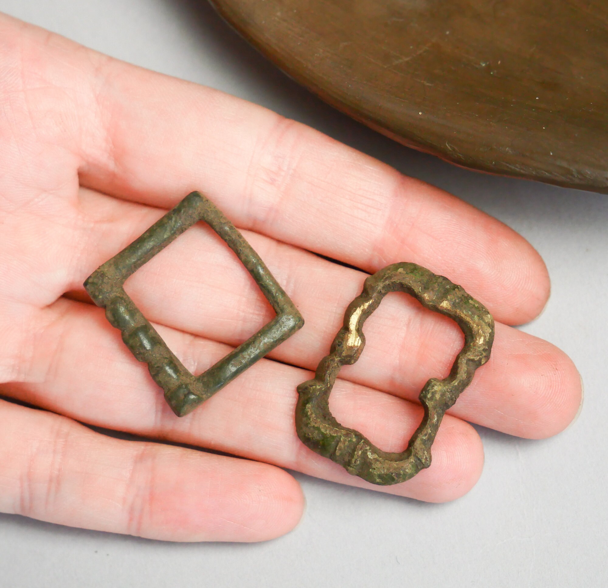 Set of 2 Antique brass belt buckles parts connectors dark Etsy