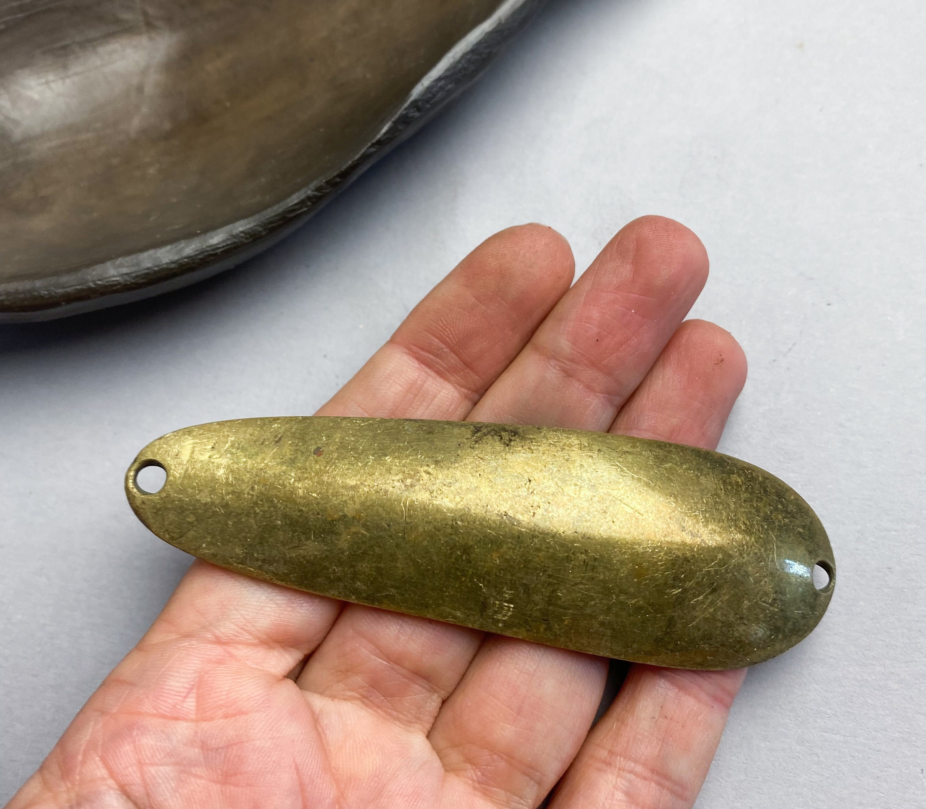 Antique solid brass fishing spoon lure with holes Metal Etsy