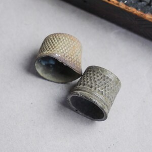 cup dark patina Set of 2 Antique aluminum thimbles finger protection sewing tool
