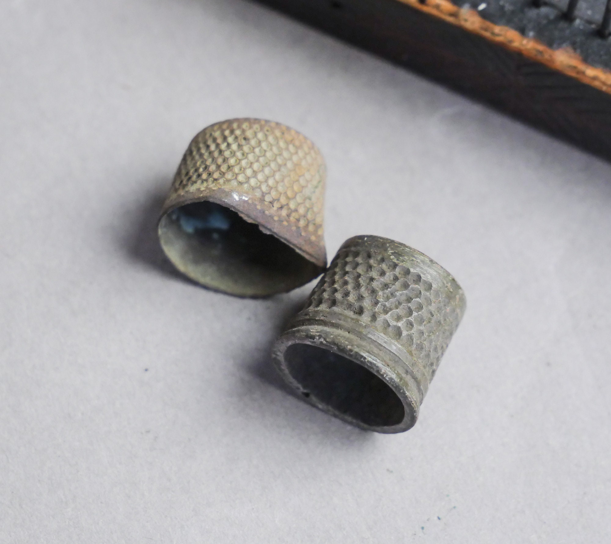 Set of 2 Antique Brass Thimbles Finger Protection Cup Dark Etsy